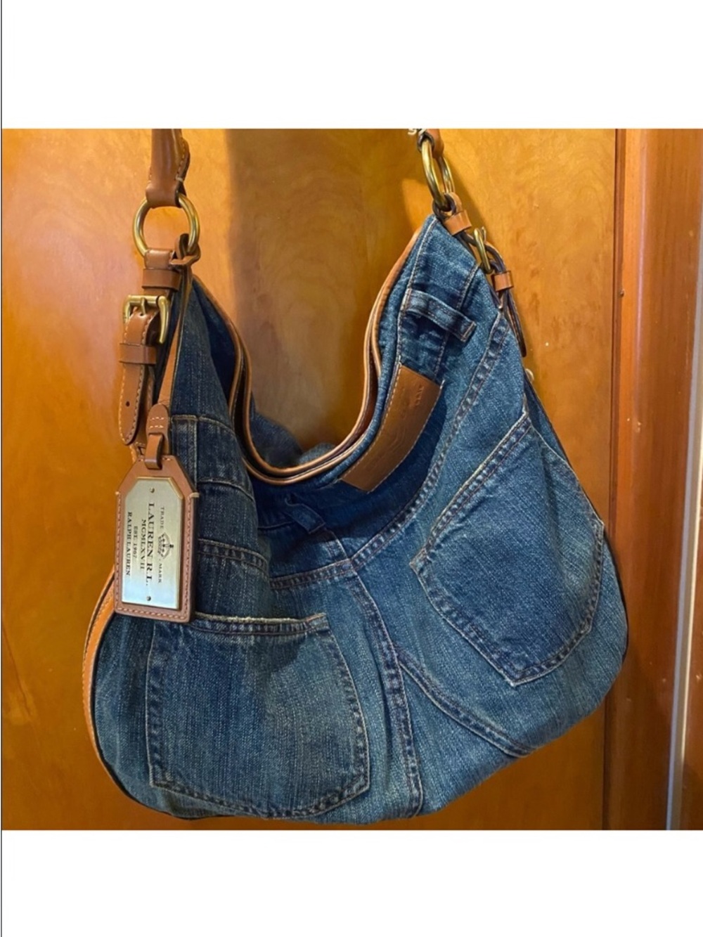 Ralph Lauren Denim Leather Hobo Handbag EXTREMELY RARE❣️ - Picture 1 of 16